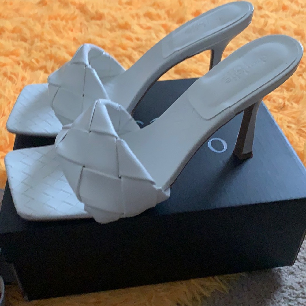 White sandal heels